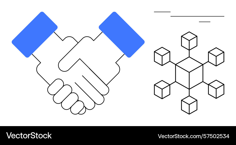 Handshake agreement with blockchain network Handshake agreement with blockchain network Vector Image