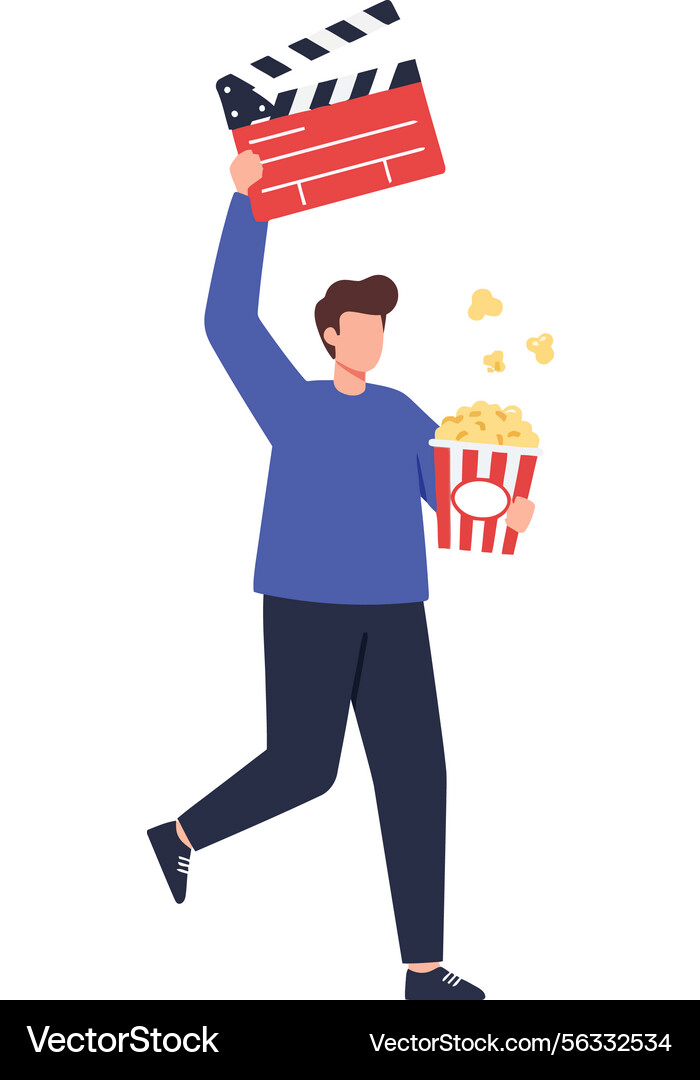 Man with Popcorn and Clapperboard Vector Image