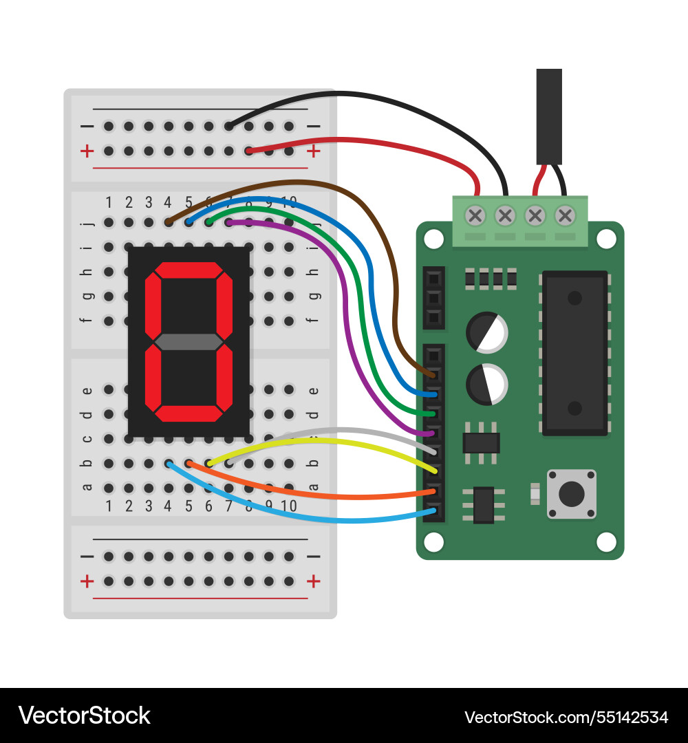 Microcontroller and breadboard circuit Microcontroller and breadboard circuit vector image