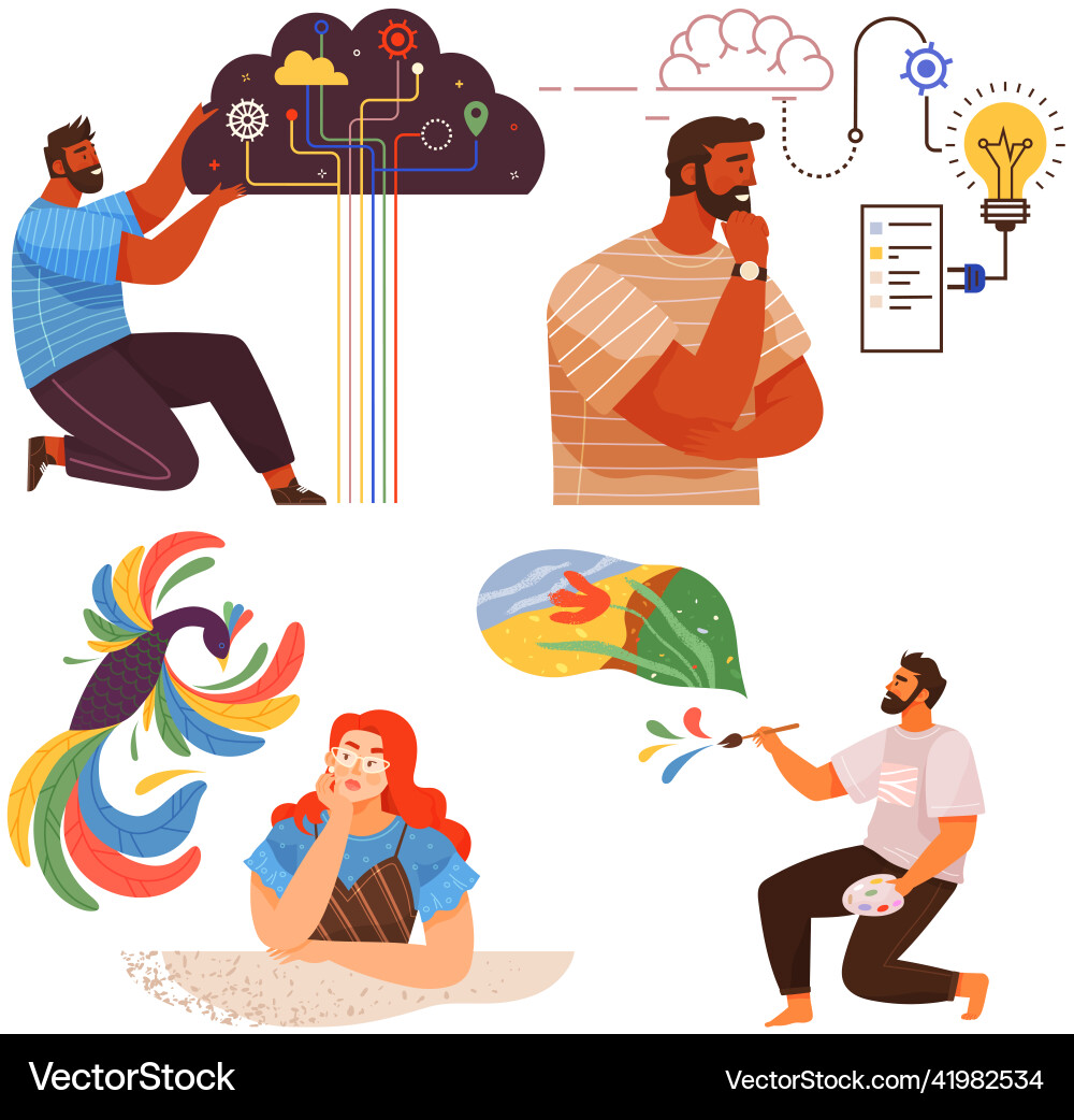 Mindset types set structural analytical logical Mindset types set structural analytical logical vector image