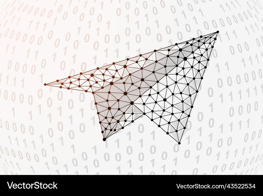 Paper airplane 3d low poly symbol with binary code Paper airplane 3d low poly symbol with binary code vector image