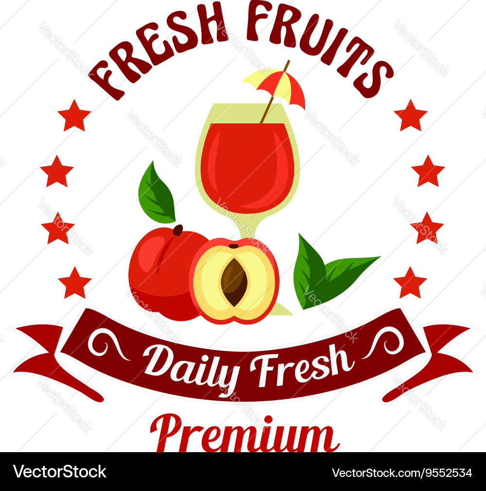 Peach fruit with juice icon for farm market design Vector Image
