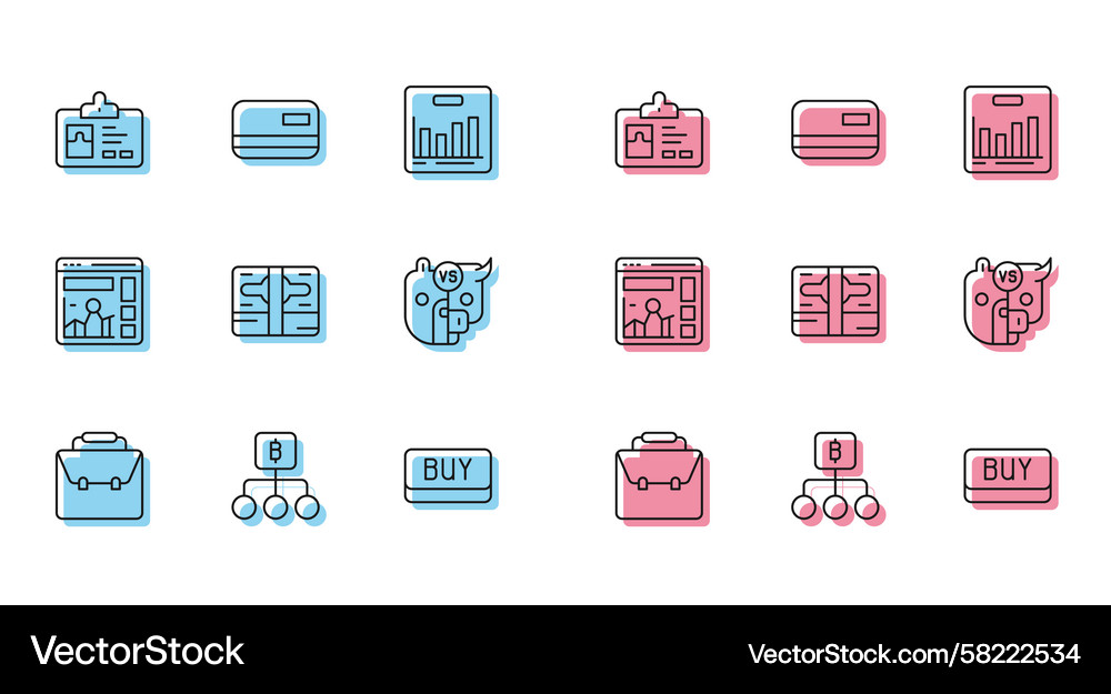 Set line briefcase blockchain technology bitcoin Vector Image