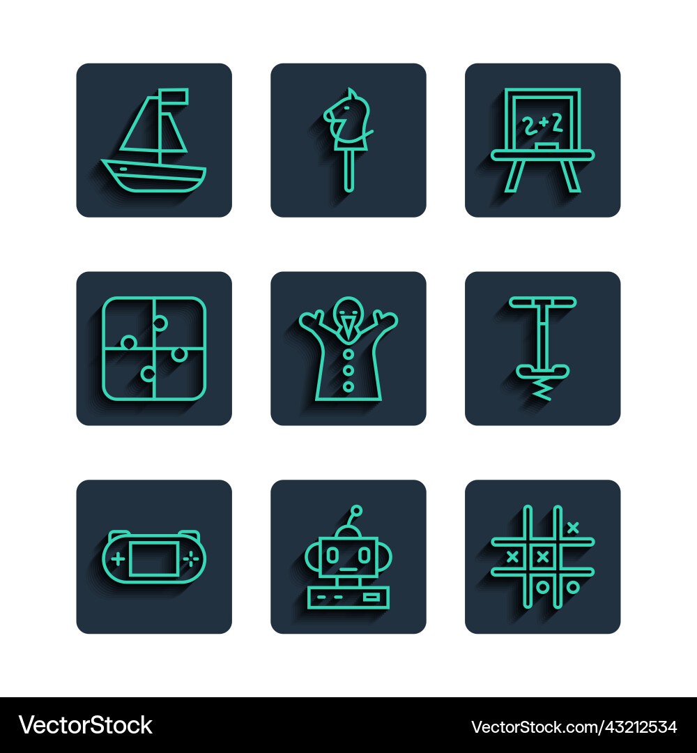 Set line portable video game console robot toy vector image