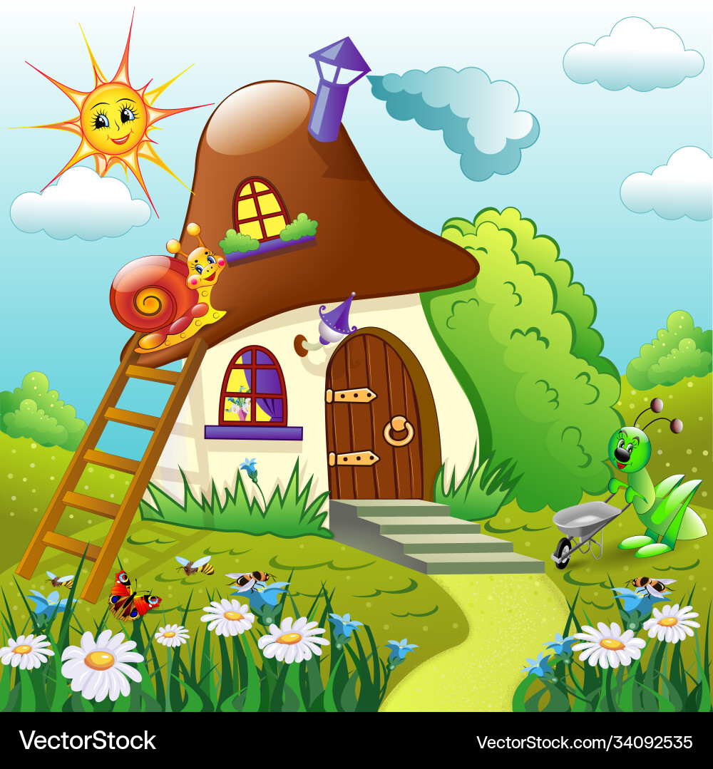 A mushroom house with toit in fields A mushroom house with toit in fields vector image