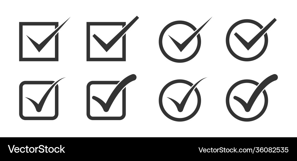 Checkmark icons in rectangular and round frames vector image