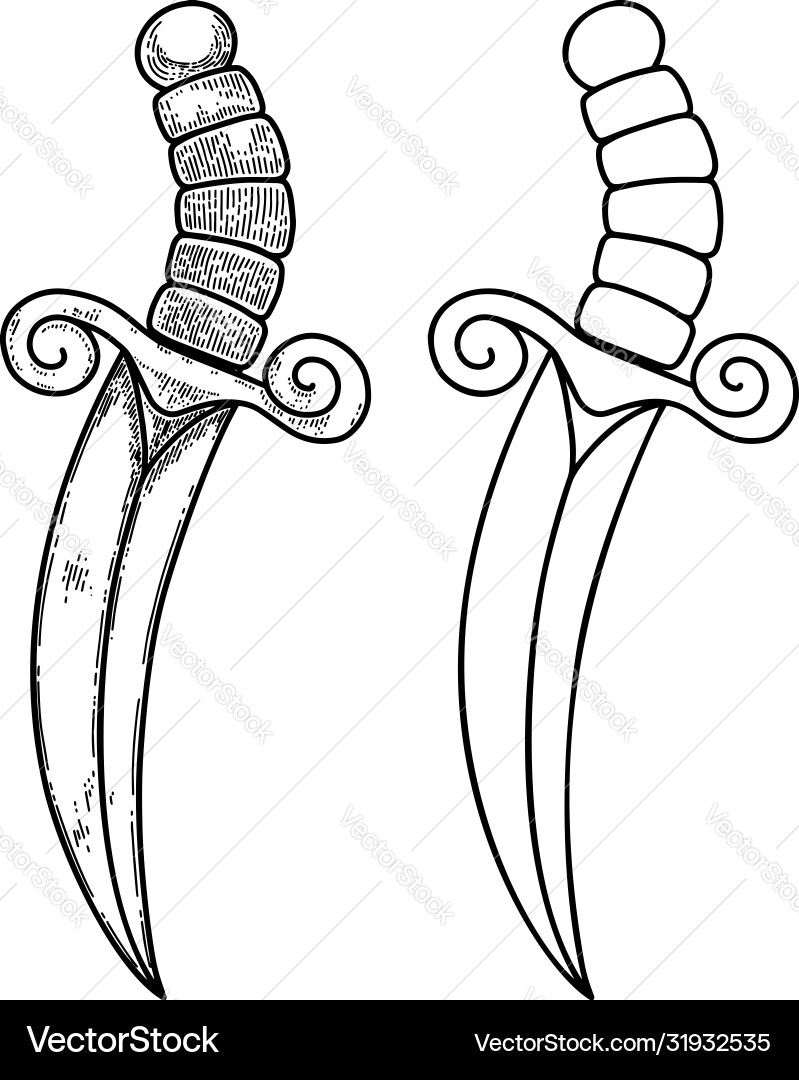 Dagger in engraving style design element Vector Image