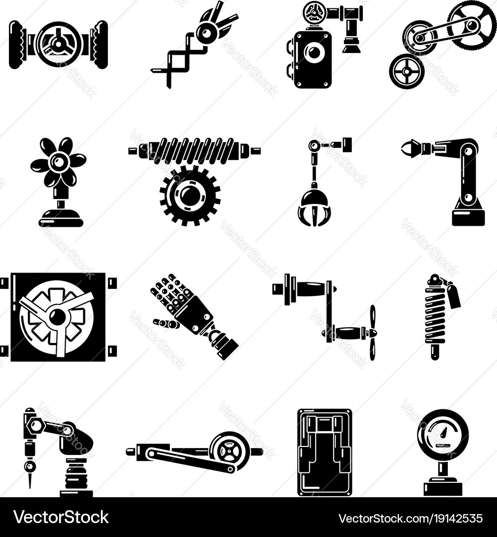 Technical mechanisms icons set simple style vector image