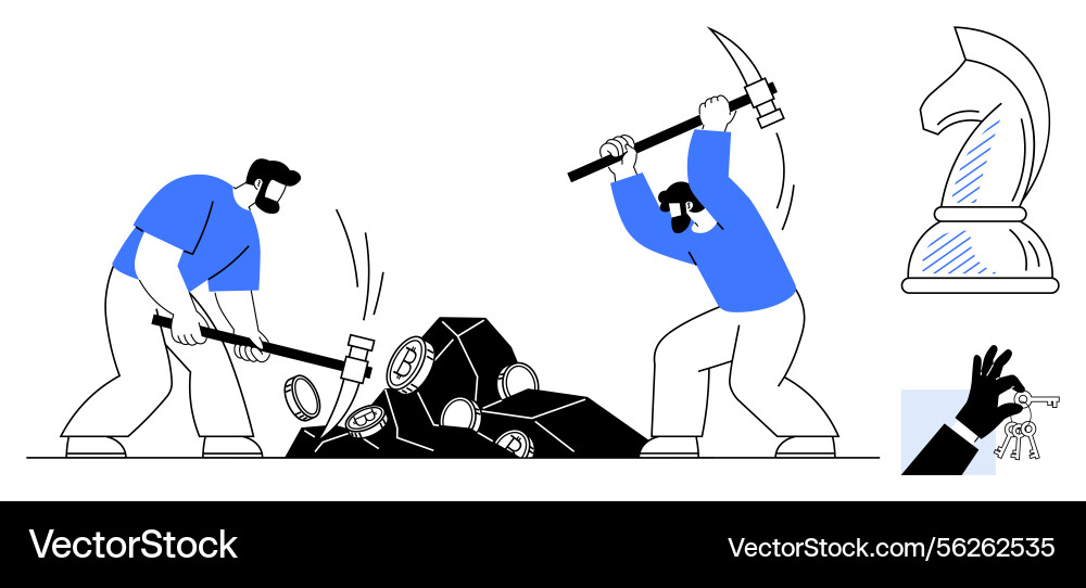 Workers mining valuable resources with tools Vector Image