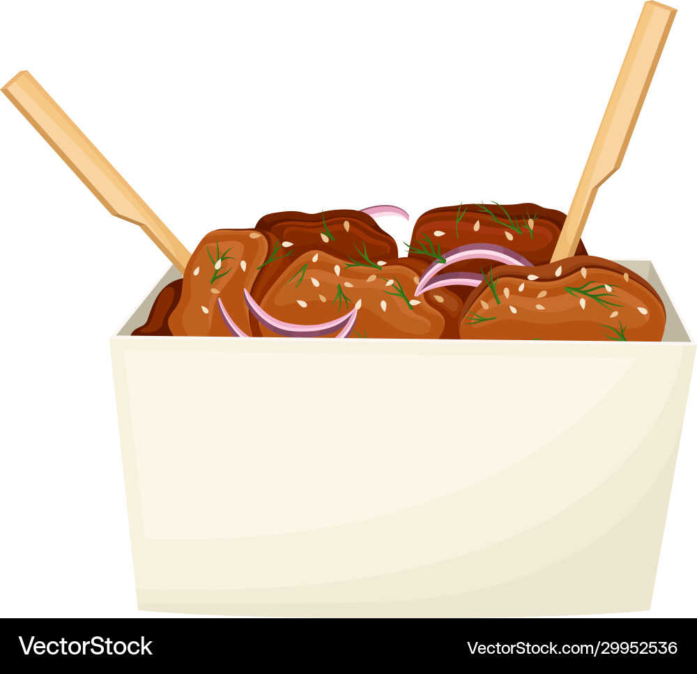 Asian street food with spicy meat slabs placed Asian street food with spicy meat slabs placed vector image