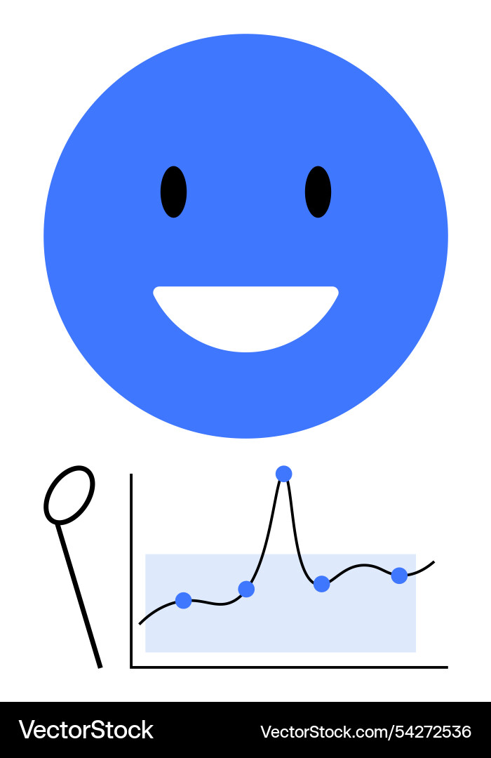 Blue happy face with data line graph highlighting Blue happy face with data line graph highlighting vector image