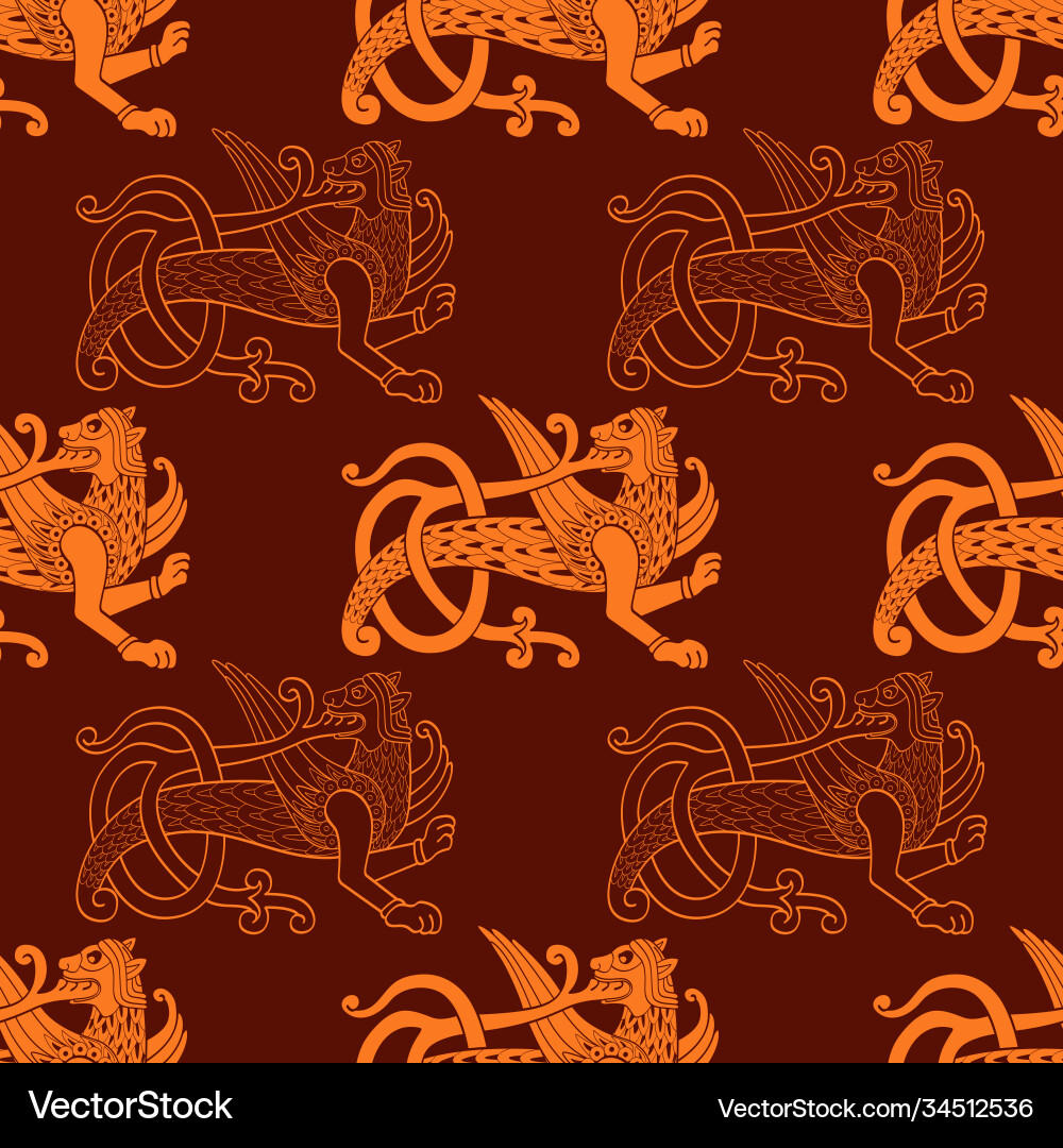 Seamless pattern with slavic symbol simargl vector image