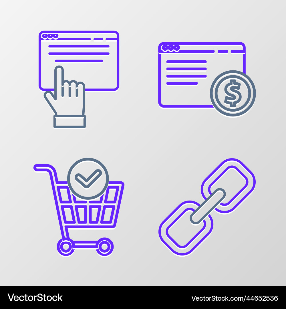 Set line chain link shopping cart with check mark vector image