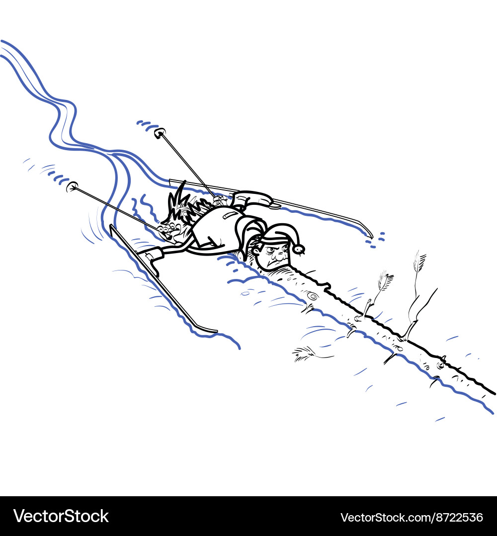 Skier crashed into a tree vector image