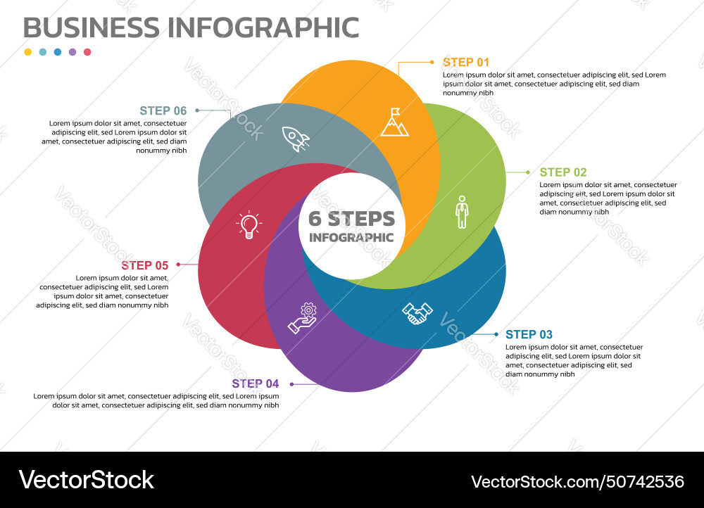 Visual data presentation cycle diagram with 6 Visual data presentation cycle diagram with 6 vector image