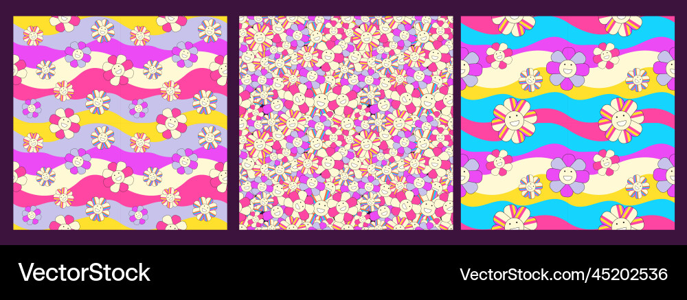 Y2k seamless pattern set with smiles Y2k seamless pattern set with smiles vector image