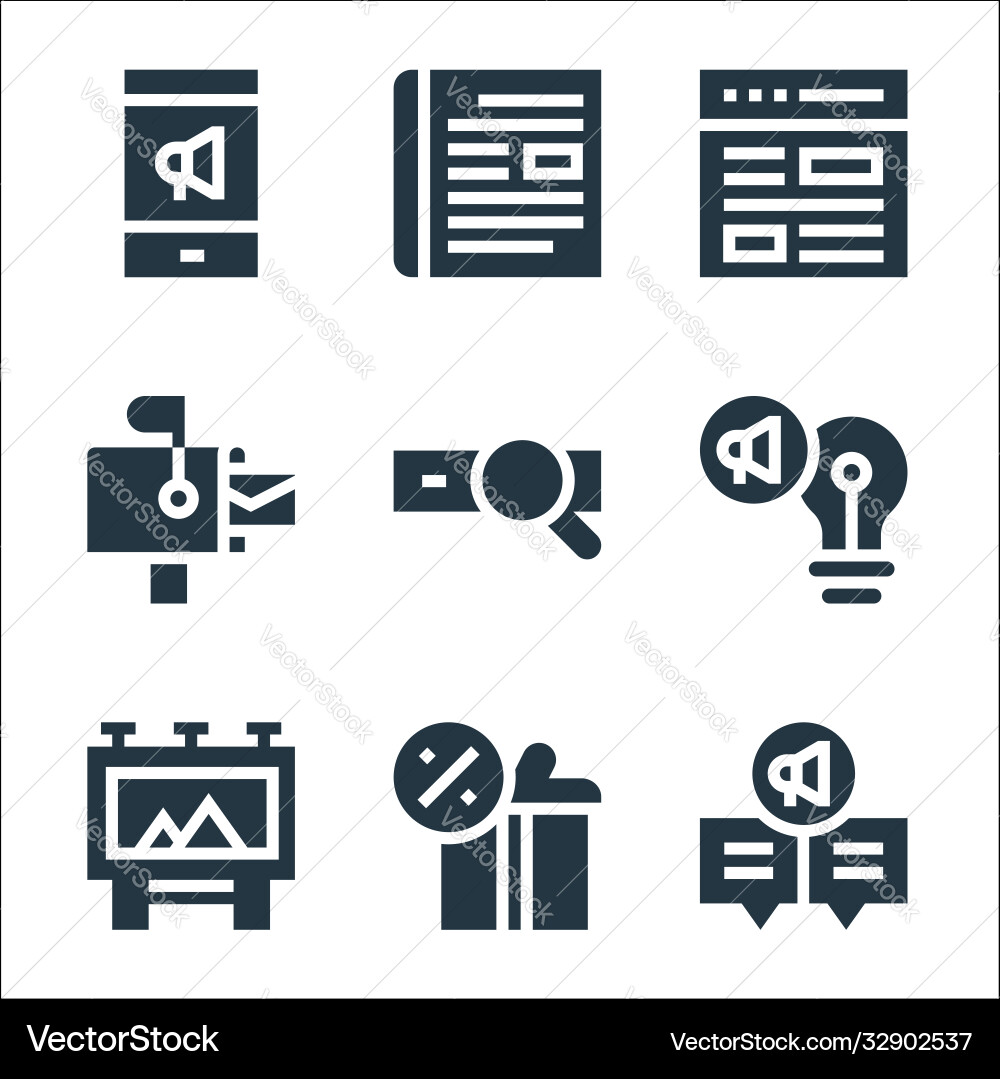 Advertisement line icons linear set quality Advertisement line icons linear set quality vector image