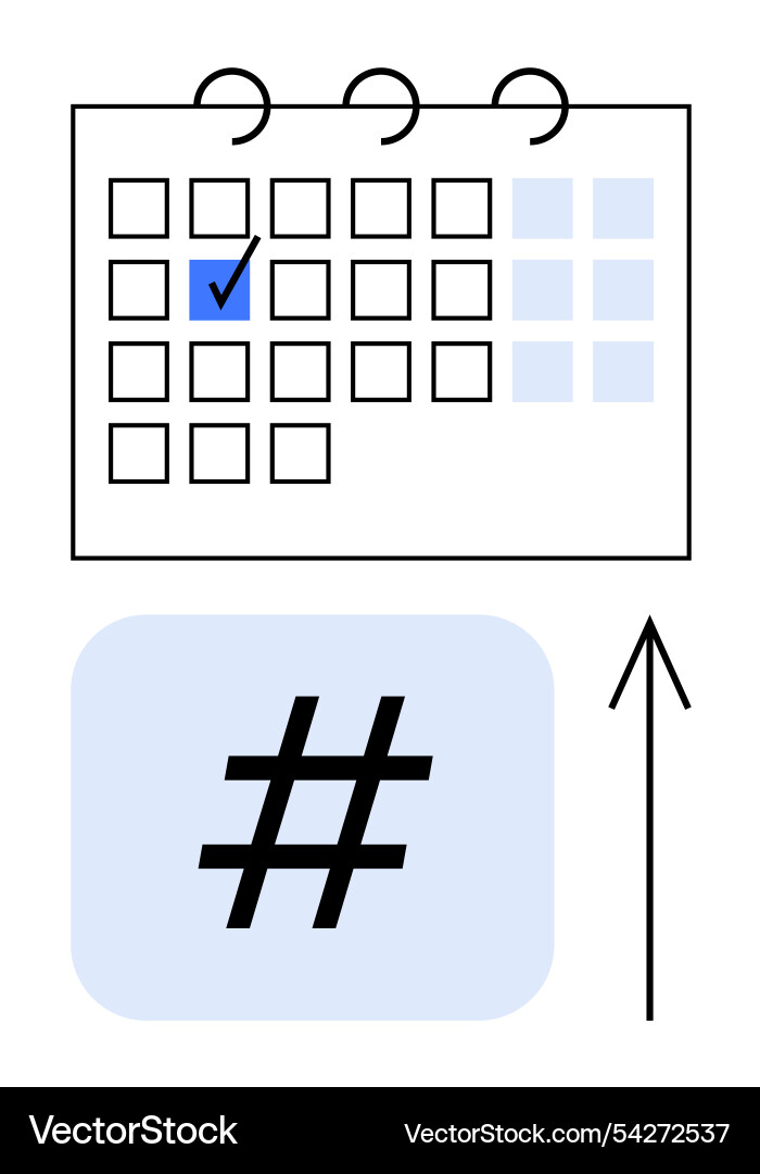 Calendar with checked date and metadata tag symbol Calendar with checked date and metadata tag symbol Vector Image