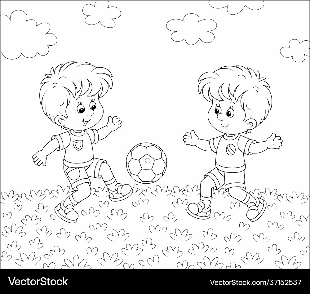 Little football players kicking a ball Little football players kicking a ball vector image