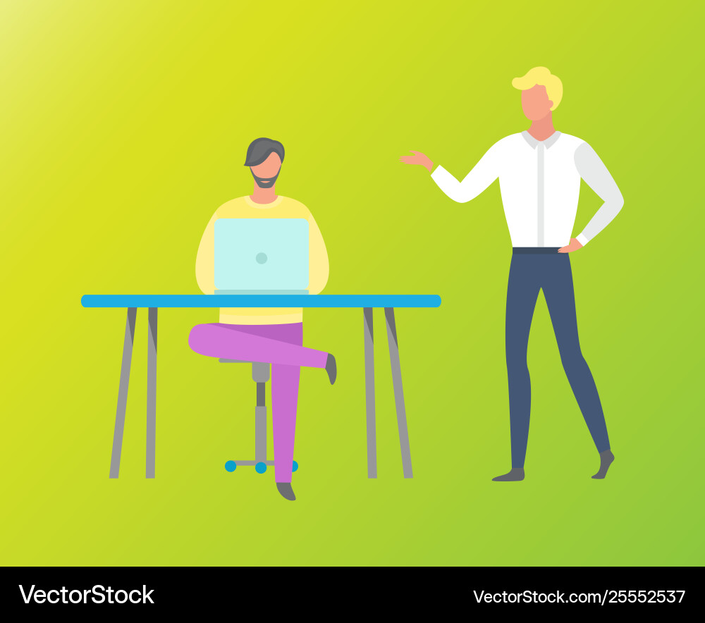 Man using computer teamwork solutions Man using computer teamwork solutions Vector Image