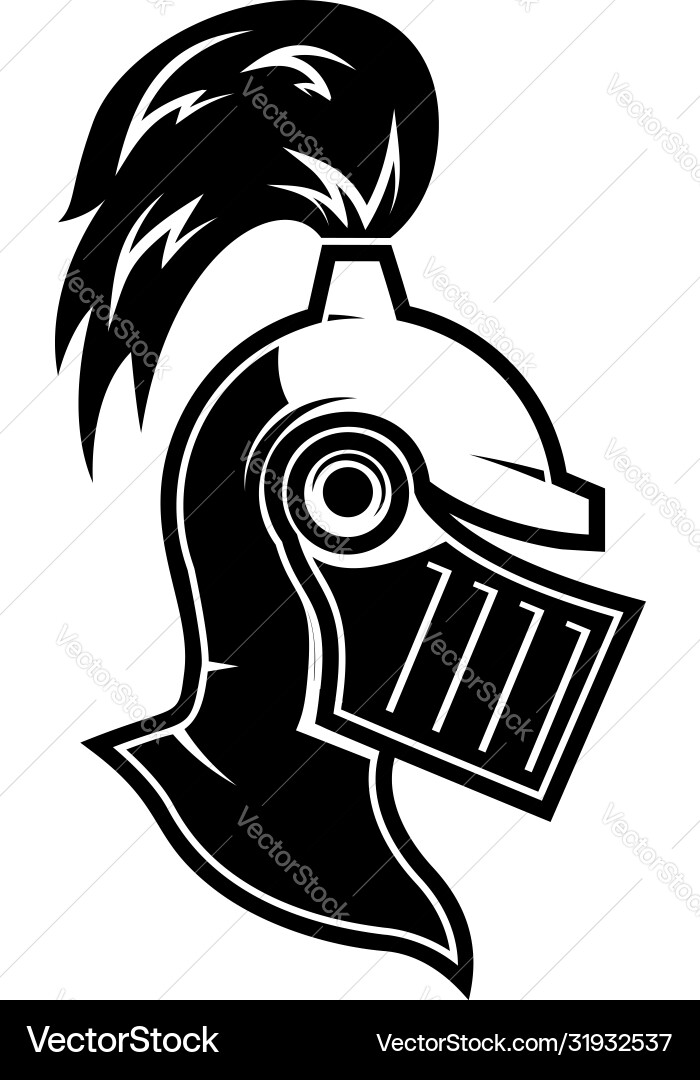Medieval Knight Helmet - Engraving Style Vector Image