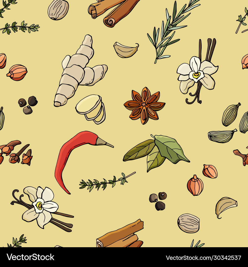 Seamless pattern with spices ic Seamless pattern with spices ic vector image