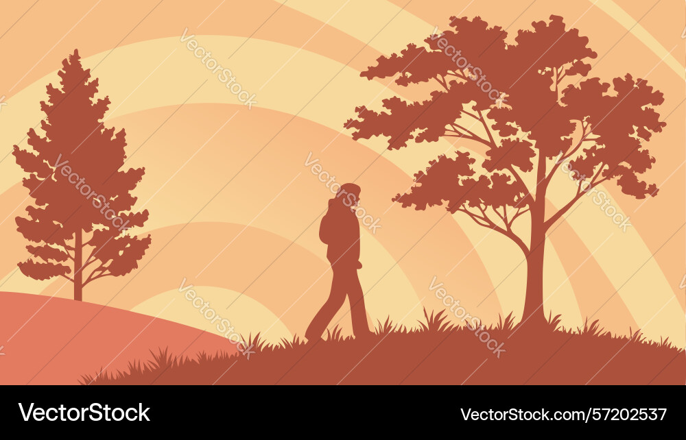 Serene person walking on path with trees design vector image