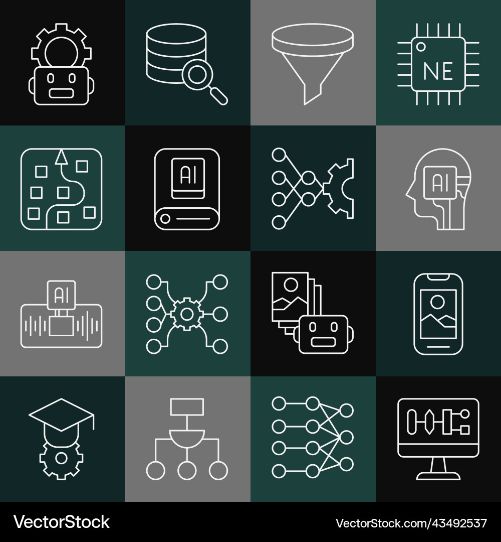 Set line algorithm mobile phone humanoid robot Vector Image