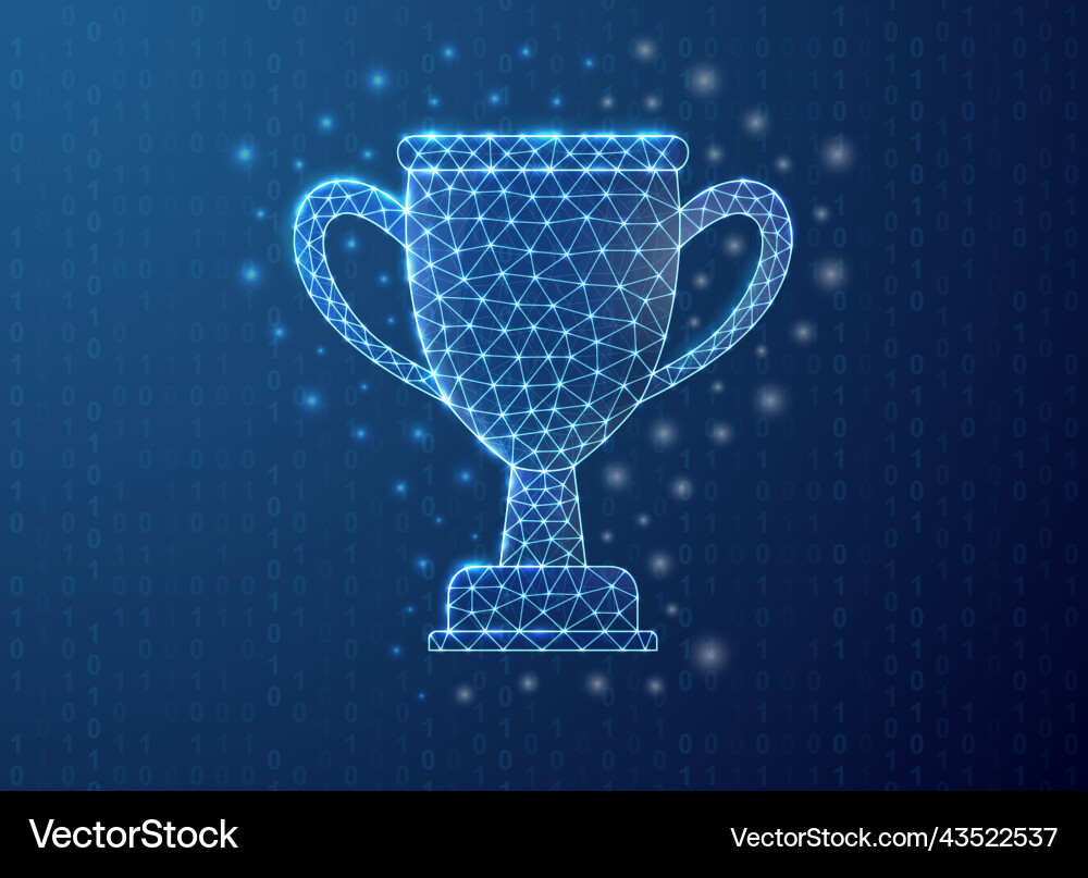 Trophy cup polygonal symbol with binary code Trophy cup polygonal symbol with binary code Vector Image