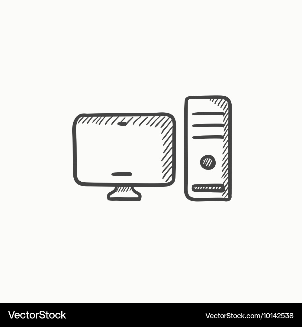 Cpu and monitor sketch icon Vector Image