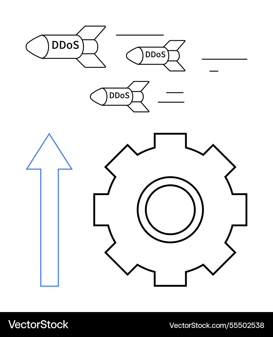 Cyberattack concept with ddos missiles targeting Cyberattack concept with ddos missiles targeting vector image