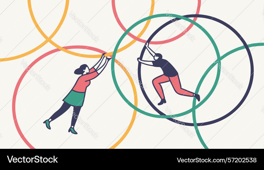 Dynamic interaction figures pulling vector image