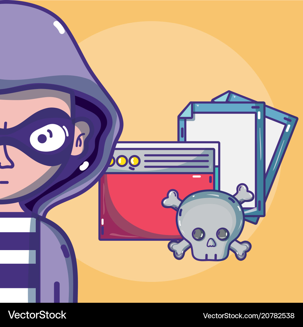 Hacker with symbols cartoons Vector Image