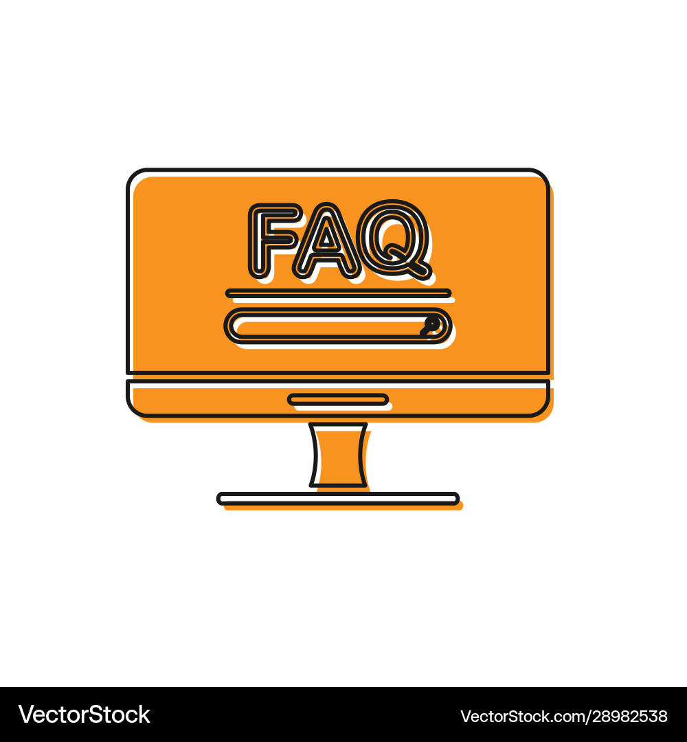 Orange computer monitor with text faq information Orange computer monitor with text faq information vector image