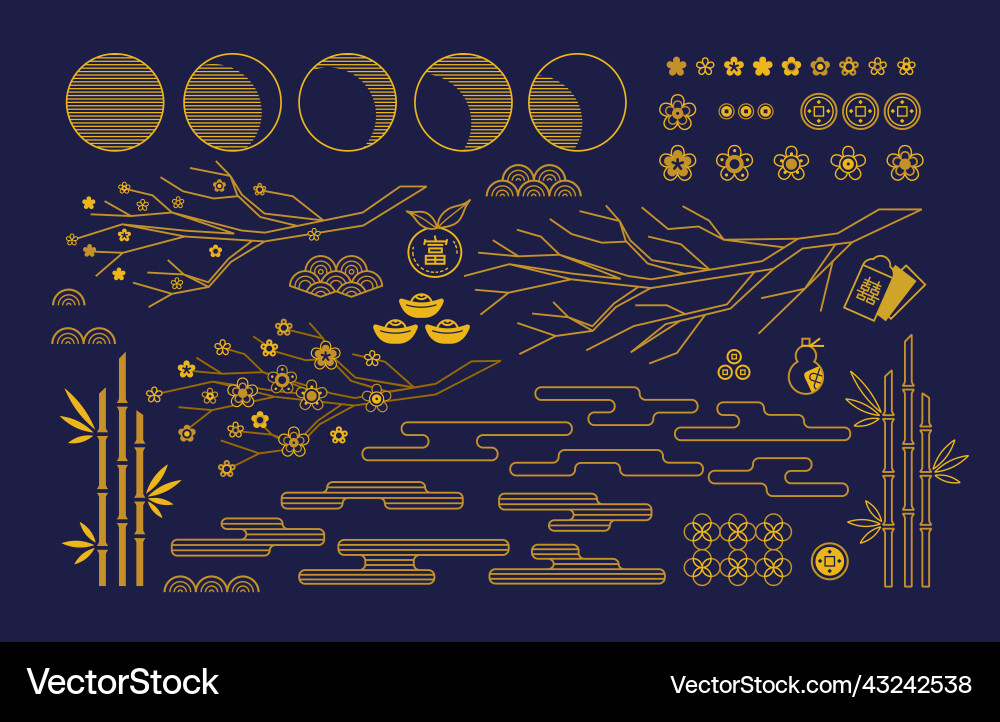 Set with elements icons and symbols for chinese Vector Image