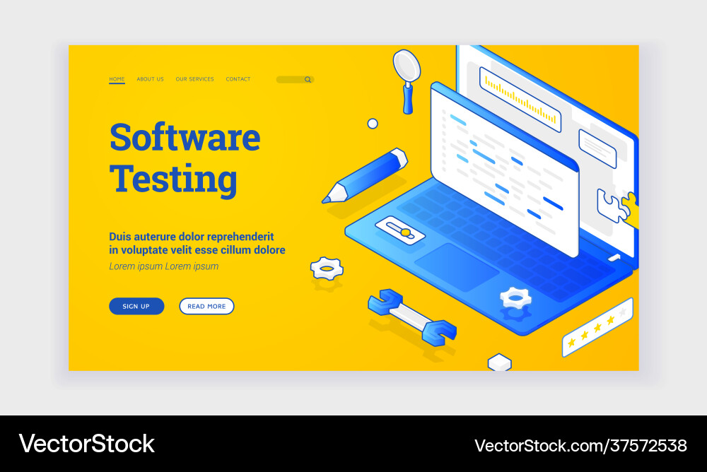 Web page online resource with software testing Web page online resource with software testing vector image
