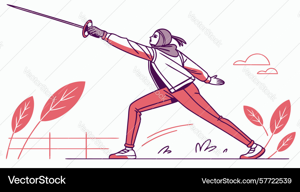 Dynamic fencer in action pose design generative Vector Image