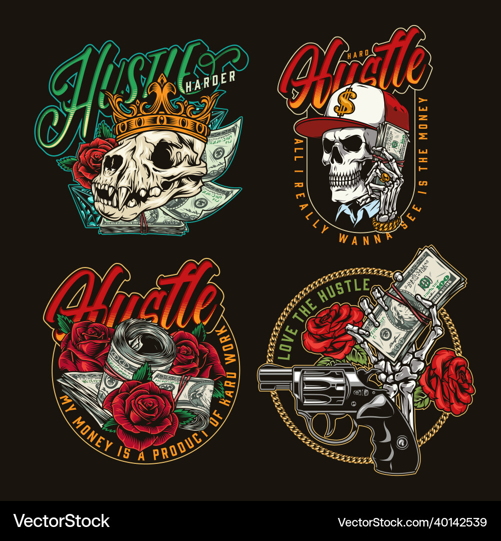 Money and hustle vintage labels Money and hustle vintage labels vector image