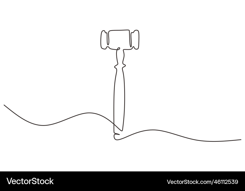 One continuous single line of judge hammer One continuous single line of judge hammer vector image