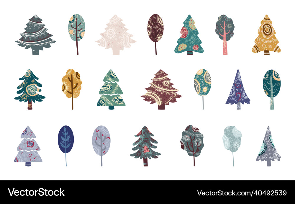 Set of patterned trees Set of patterned trees Vector Image
