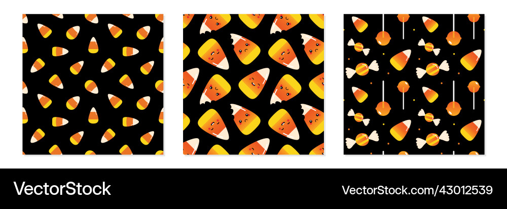 Set of three patterns with halloween sweets Set of three patterns with halloween sweets vector image