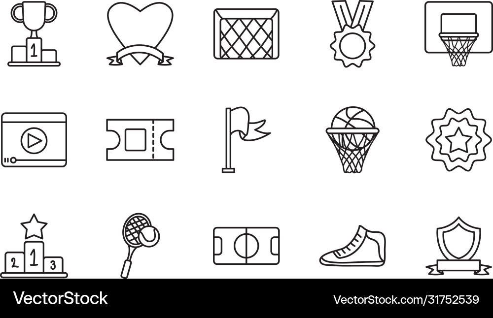Soccer field and game event icon set line style Vector Image