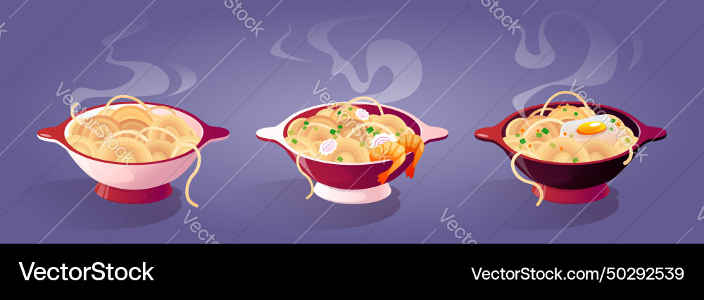 Warm bereit Nudel mit Zugaben und Dampf zu essen Warm bereit Nudel mit Zugaben und Dampf zu essen vektorbild