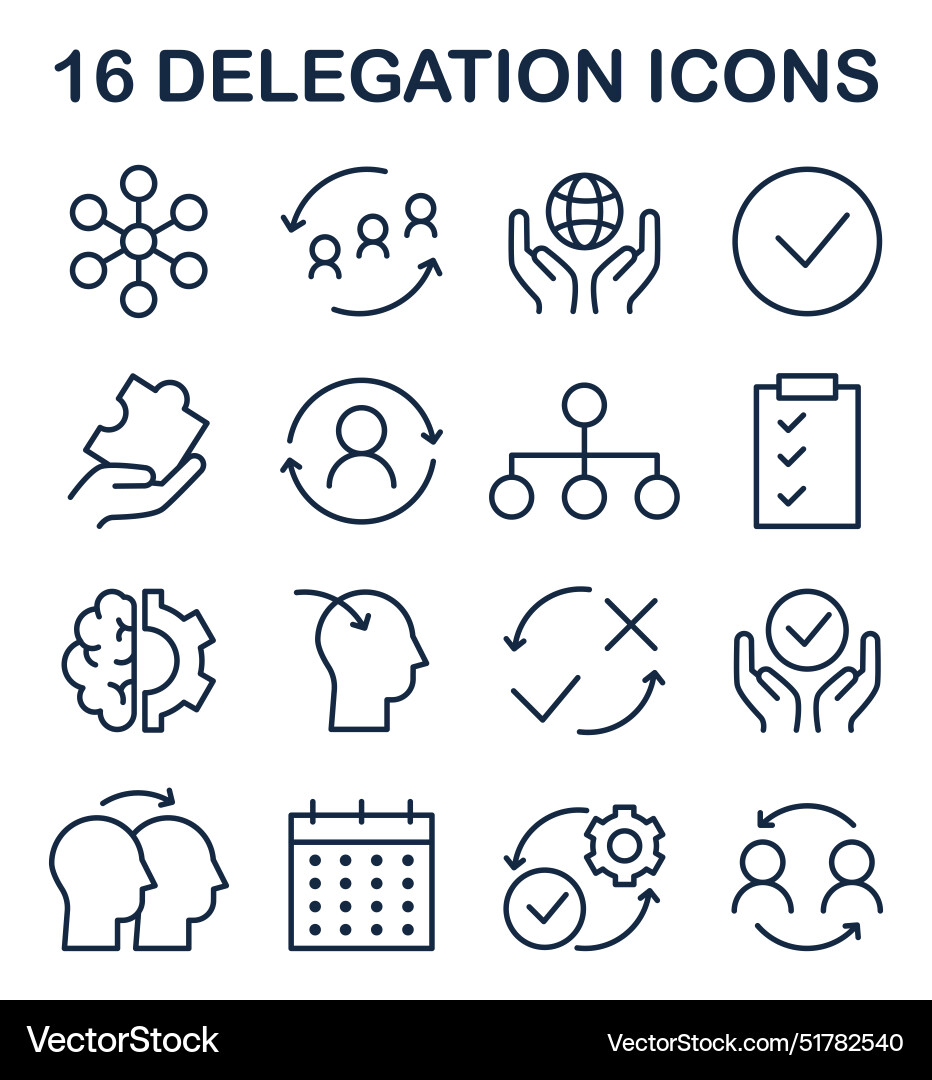 Delegation icon set task assignment and control vector image