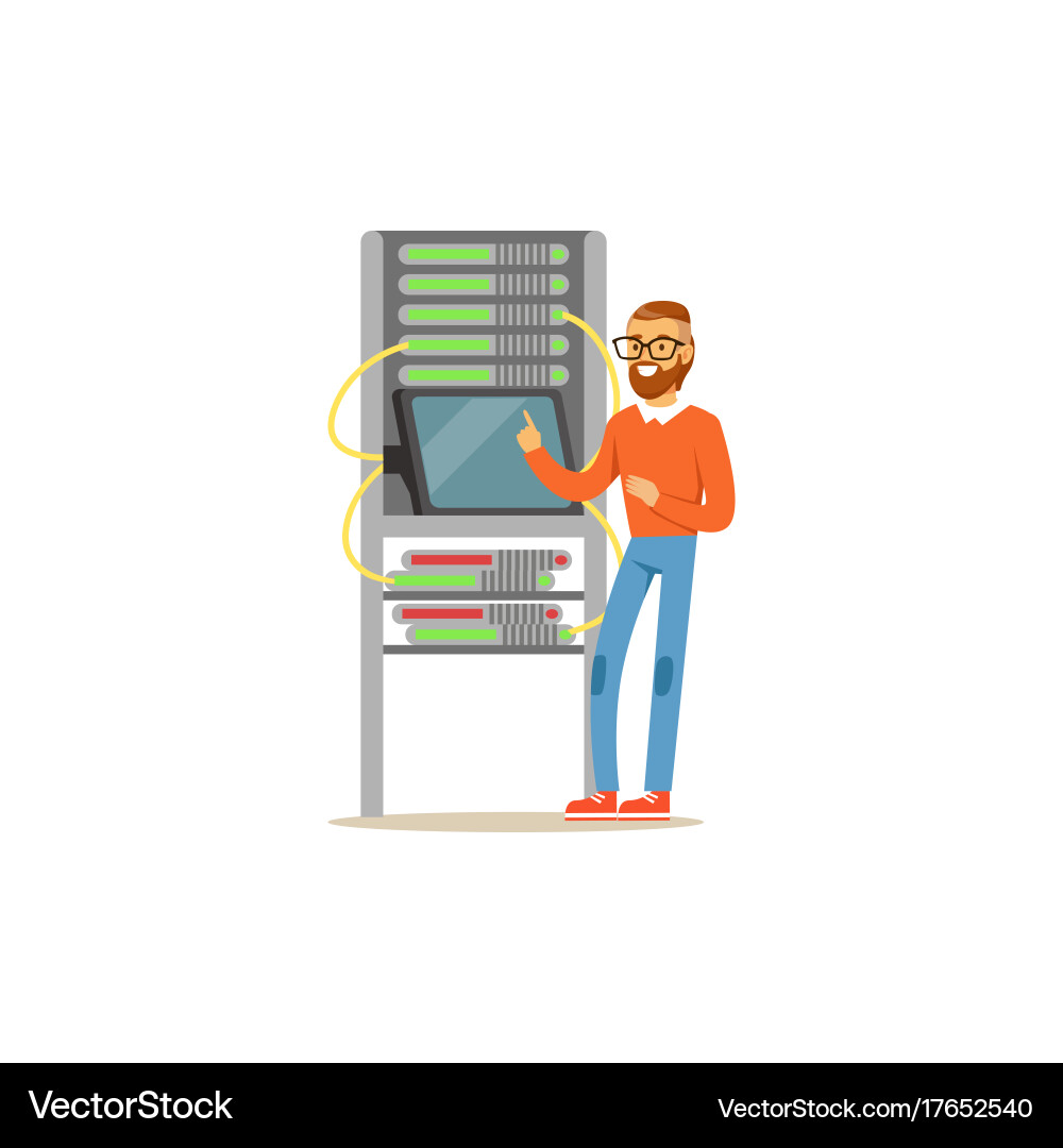 Network engineer administrator working in data vector image