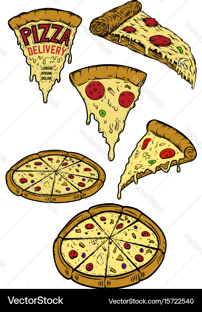 Pizza Elements Set - Menu & Poster Vector Image