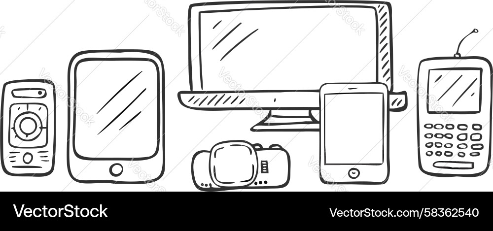 Retro Tech: Mobile Phone & Computer Vector Image