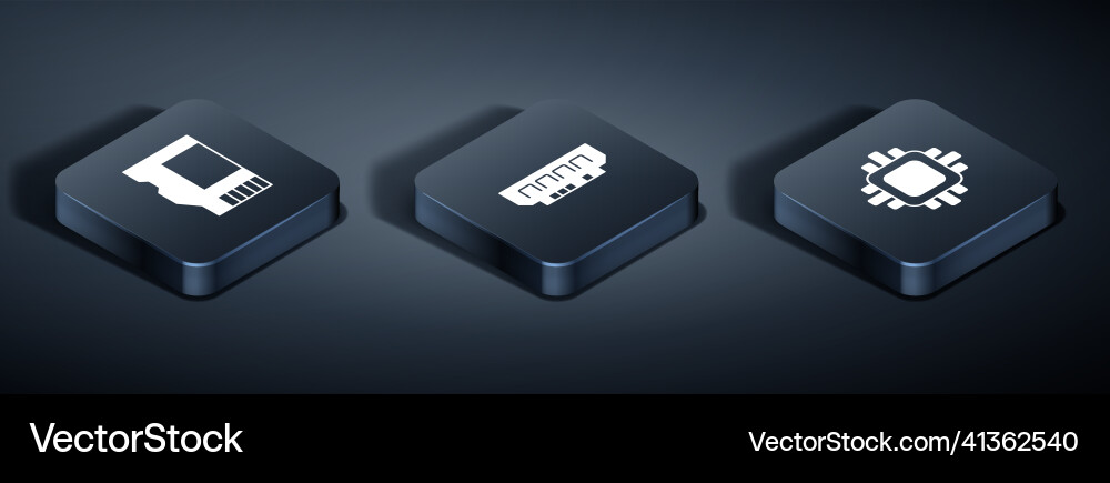 Set isometric sd card processor with cpu and ram Set isometric sd card processor with cpu and ram vector image