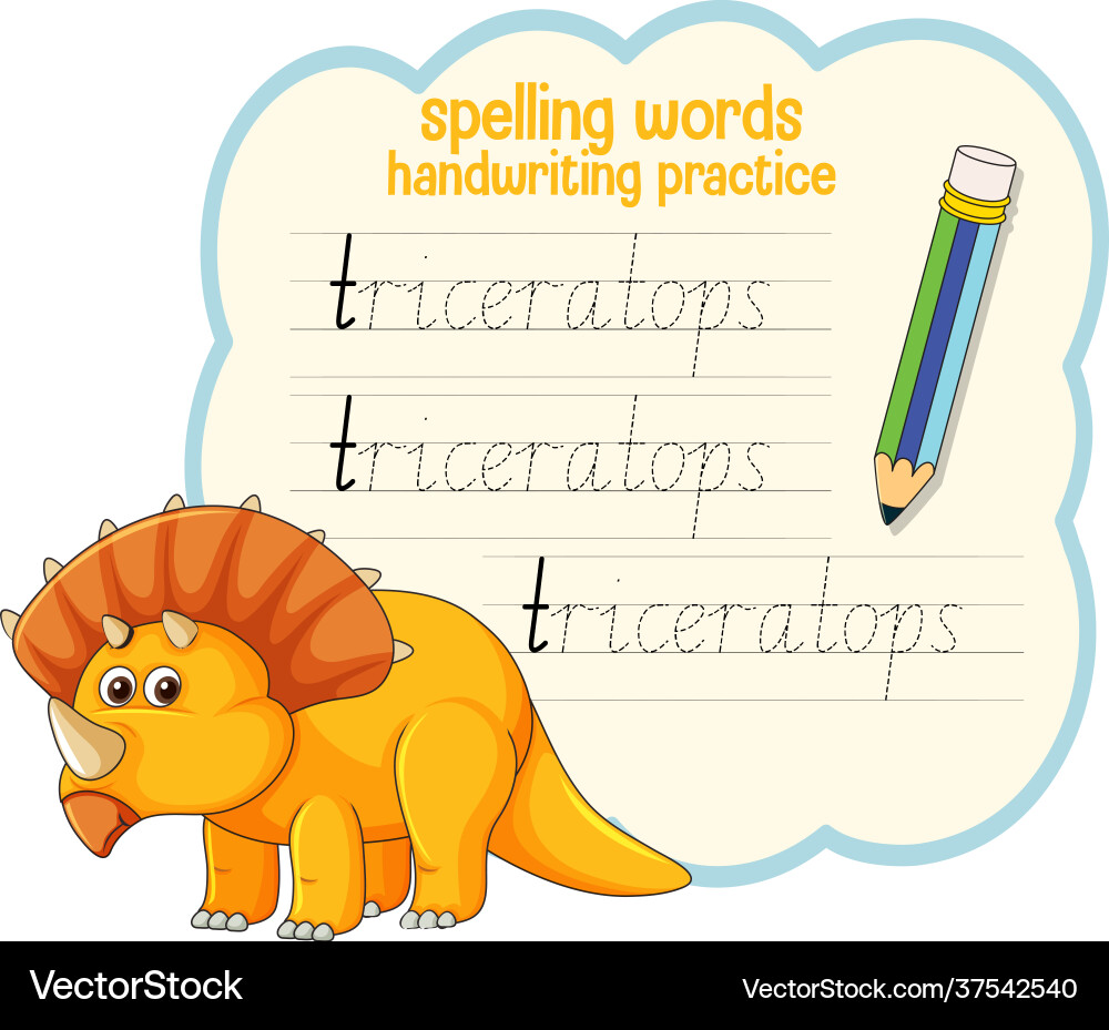 Spelling words dinosaur handwriting practice vector image