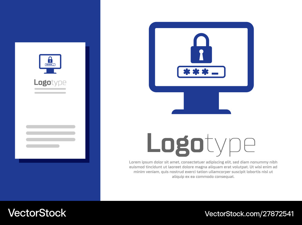 Blue monitor with password notification and lock vector image